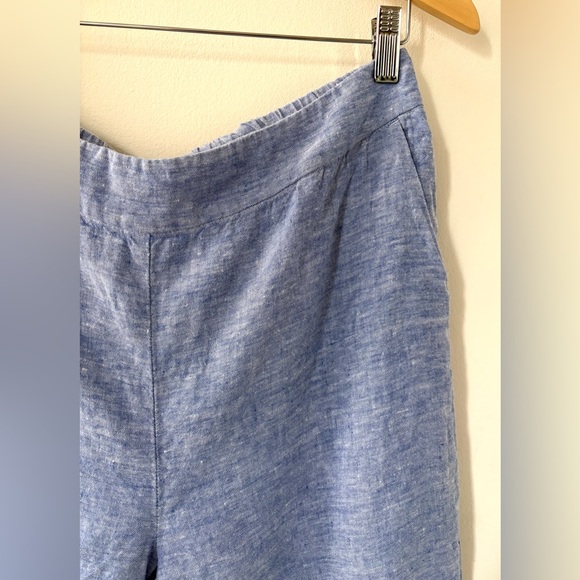 Chico’s 🩵 Blue Chambray 100% Linen Cropped Embroidered Pants size 10 - Picture 2 of 5